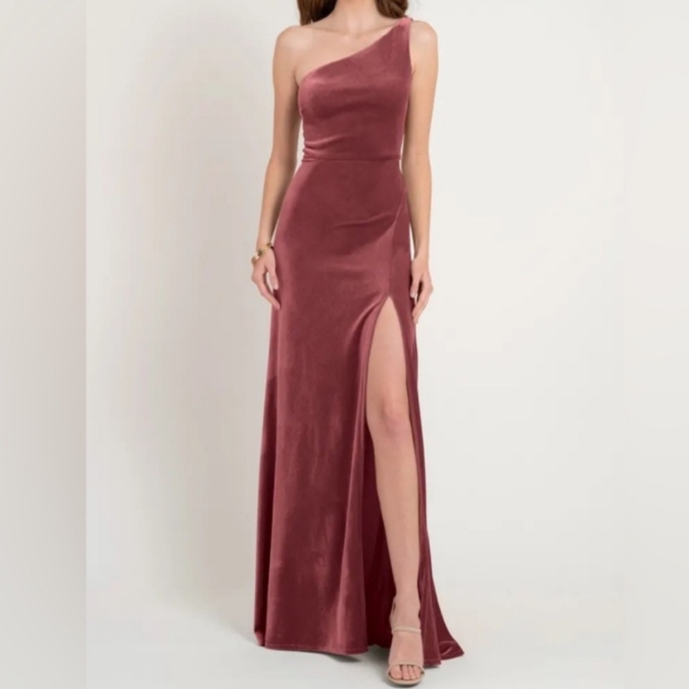 Jenny Yoo Cybil Velvet Formal Dress One Shoulder English Rose